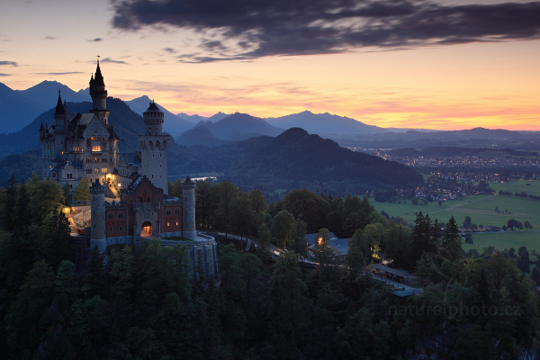 Západ slunce u zámku Neuschwanstein