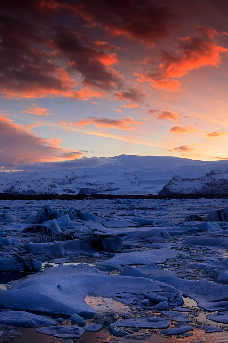 Laguna při západu slunce, Jökulsárlón Glacier Lagoon, Island